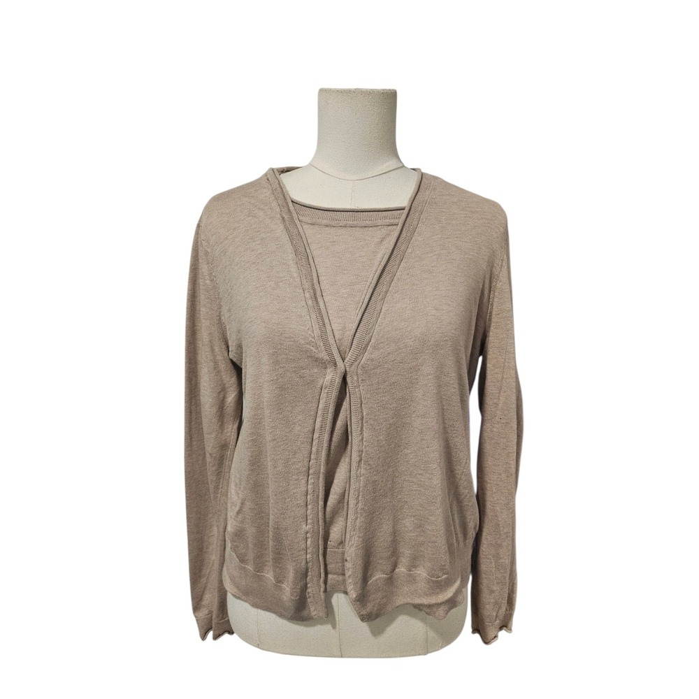 Falconeri Taupe Beige 100% Cotton Cardigan & T-shirt Set DML904A Size Large